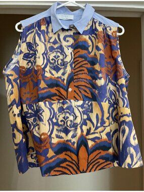 KAOS Sleeveless Ikat Cotton Popover Top Blue Orange M